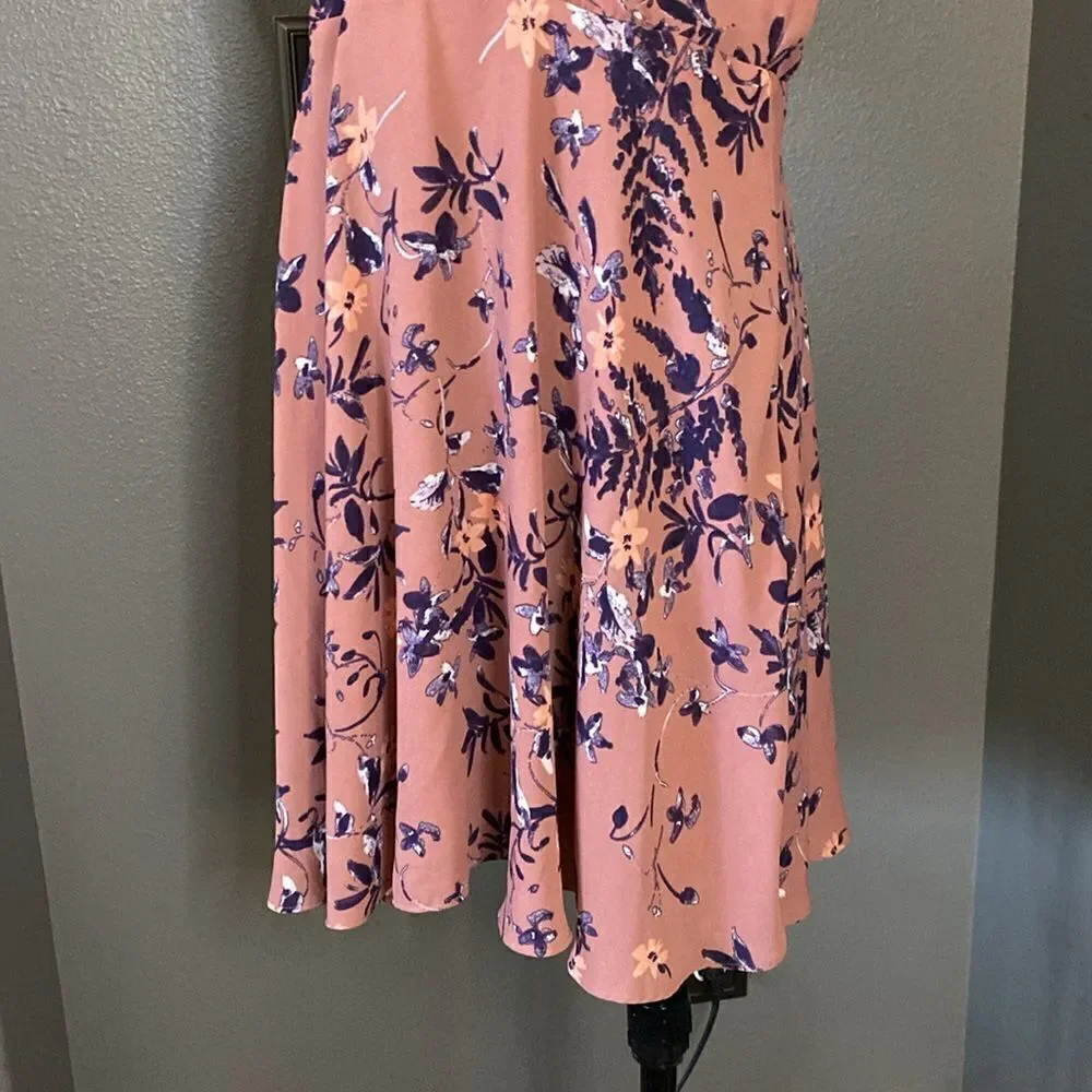 Express Shirt Sleeve Mini Dress faux Wrap front Mauve and Purple